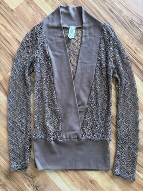 Grey Taylor Taupe Knit Openwork Sweater